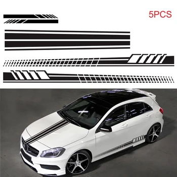 

5PCS Car Side Stripes Side Stripe Skirts Graphics Vinyl Sticker Decals Racing Sport Car Stickers Auto Body DIY Car Accessories