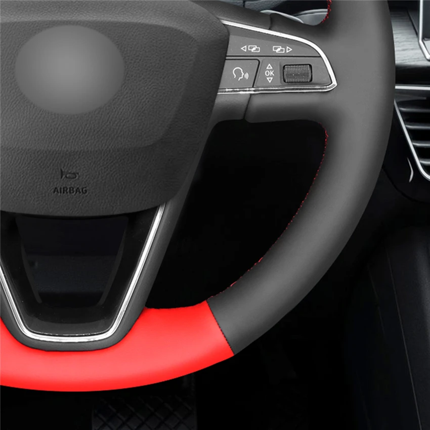 MEWANT черный красный искусственная кожа чехол на руль для Seat Leon 5F Mk3 2013- Arona Ateca Alhambra Ibiza 6J Tarraco