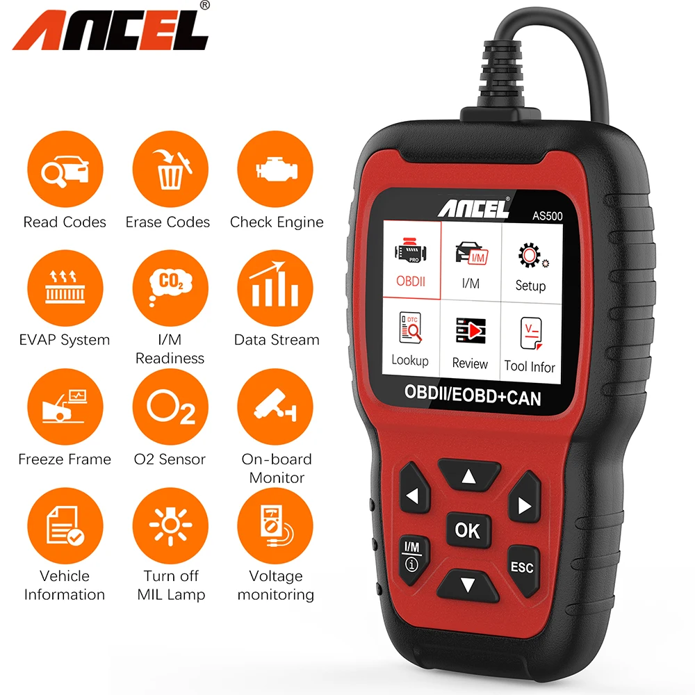 OBD2 Scanner Code-Reader Car-Diagnostic-Tool Free-Update Ancel As500 2-Fault Multi-Language