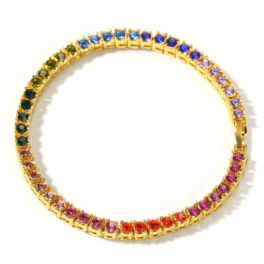 

6/7/8inch Hip Hop 4mm Bling Iced Out 1 Row Colorful Rhinestone Bracelet Tennis Chain Bracelets For Men/women Jewelry Dropshipper
