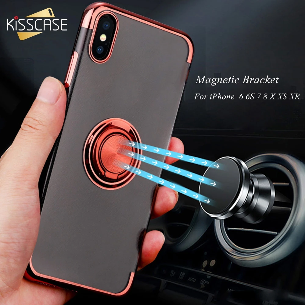 Роскошные Чехлы KISSCASE с покрытием чехол для iPhone 7 6 6s 8 X XS XR MAX держатель магнитным