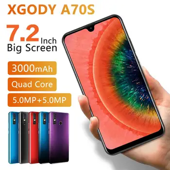 

XGODY 7.2 Inch cell phone A70S Dual SIM Waterdrop Screen Smartphone MTK6580 Quad Core 3000mA Android 9.0 1GB 4GB Mobile Phones