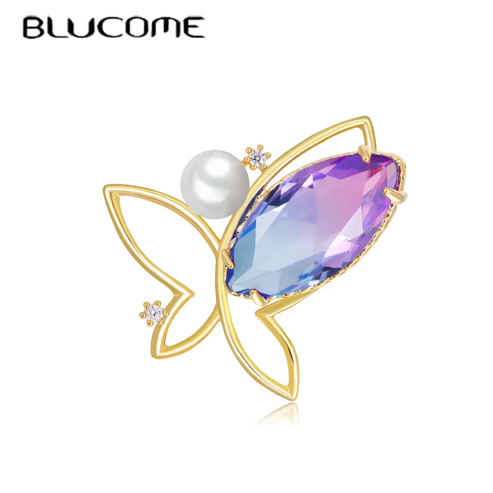 Blucome New Arrival Butterfly Simulated Pearl Brooch Pins Gold Color Wedding Bridal Party Accessories Collar Clip | Украшения и