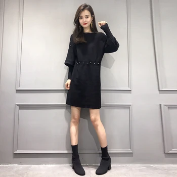 

Autumn New Winter Long Sleeve Sweater Knitted Dress Women Euopean Fake Tow Piece Female Dresses Work Wear LX1500 es