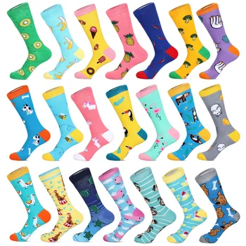 

Combed Cotton Warm Fashion Men's socks Funny Cartoon Animals Fruit Bright Cute Dress SOX Christmas Gift For Him Size 7-10.5