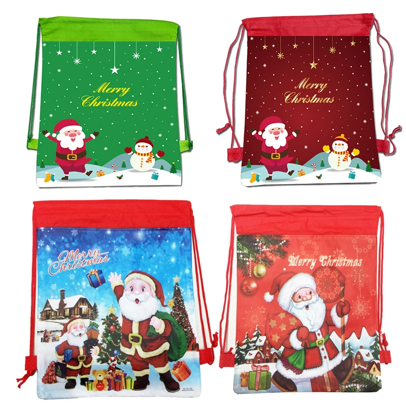 Santa Claus Drawstring Bags Kids Favors Travel Pouch Storage Bag Non-woven Fabrics Backpack Merry Christmas Supplies | Дом и сад