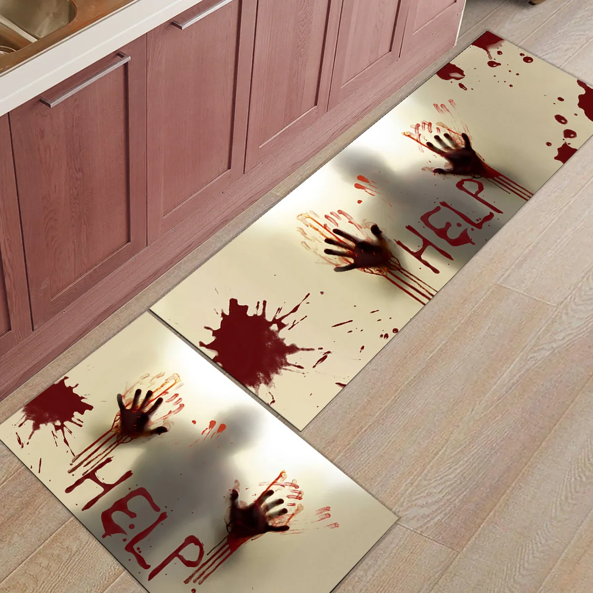 2Pcs/Set Help Horror Blood Splash Scary Anti-slip Doormat Indoor Funny Doormats Carpet Kitchen Tapete Rug Porch Door Mat | Дом и сад