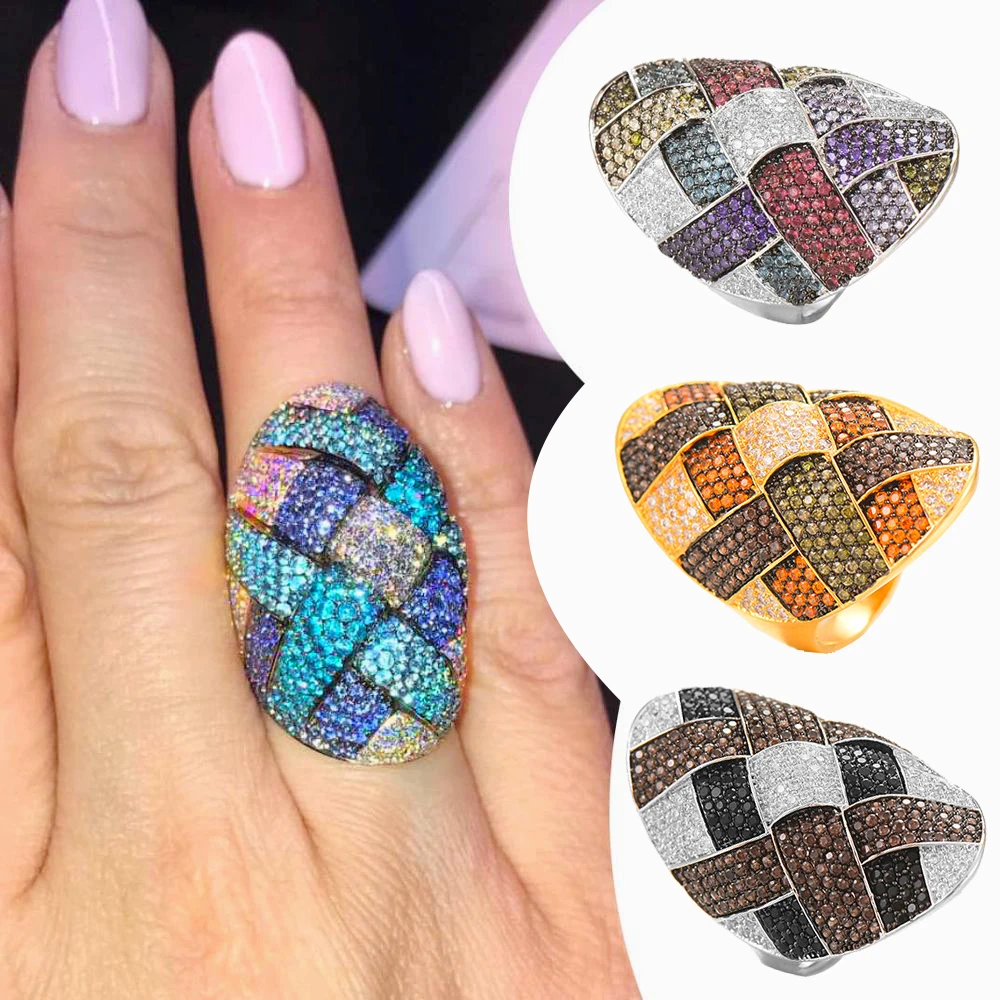 

KellyBola Morocco DUBAI Luxury Cross Lines Ring for Women Full Cubic Zircon Colors Finger Rings Bohemian Jewelry Bridal Wedding