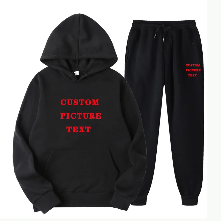 

Custom Logo Men Women Tracksuit 2 Pieces Suits Hoodies Jogger Winter Sportwear Sets Hooded Pants Hip Hop Sports Men's Clothing