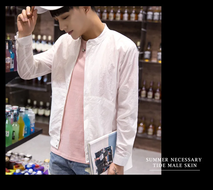 Лето г. тонкие Для мужчин сплошной Цвет Slim Fit спортивное пальто щит от ветра; пальто в японском стиле модная куртка Для Мужчин's