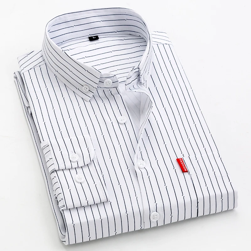 Мужские рубашки с длинным рукавом, Модные Классические однотонные полосатые Саржевые мужские формальные рабочие рубашки, Брендовые мужские рубашки с карманами - Цвет: white