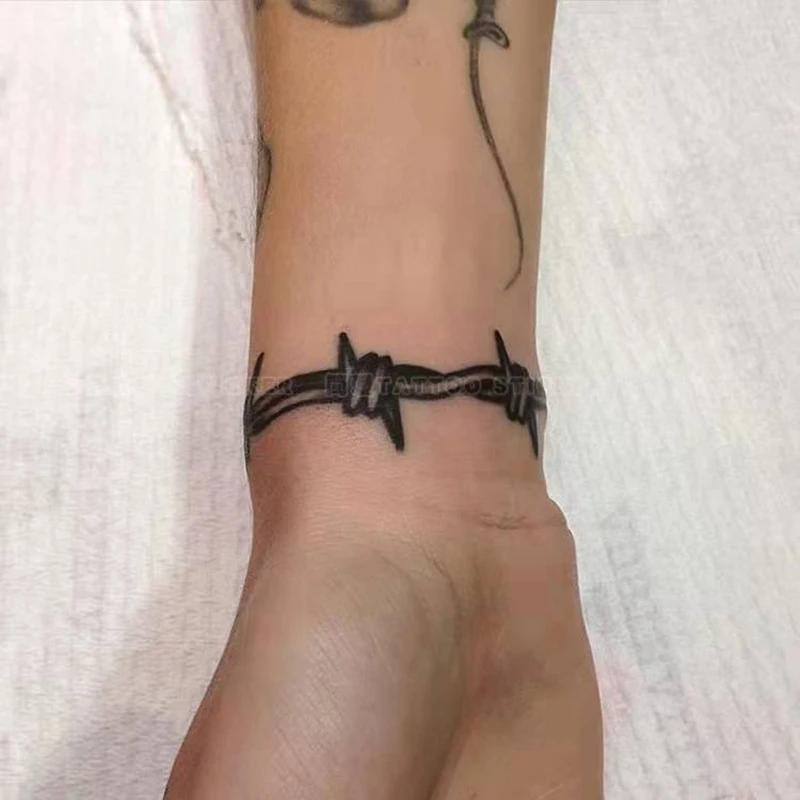 Waterproof Tattoo Stickers Wrist Thorns Wire Bracelet Body Art Fake Tattoos Men Women Cool Personality Black Temporary Tattoos Temporary Tattoos Aliexpress