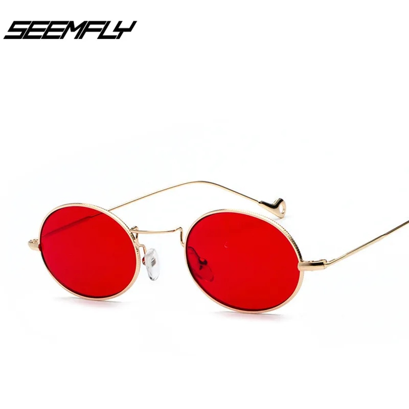 

SEEMFLY New Retro Small Oval Sunglasses Women Vintage Brand Shades Black Red Metal Color Sun Glasses For Female Fashion Designer
