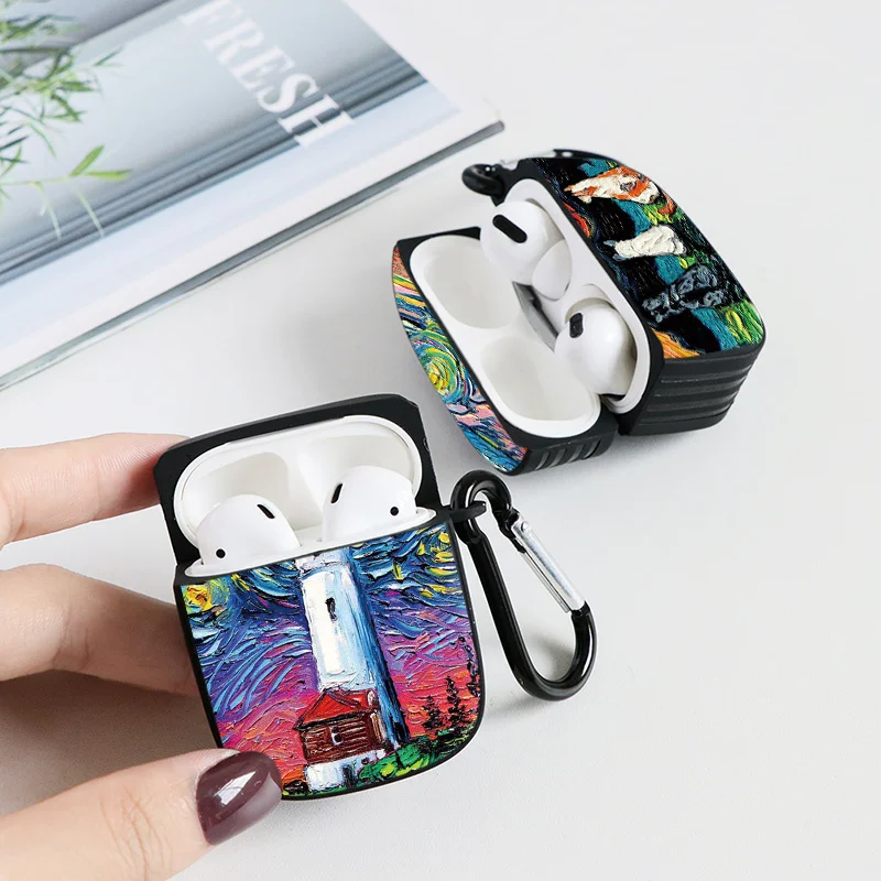 Art Oil Painting Pattern AirPods Case Rainbow OranSilicone