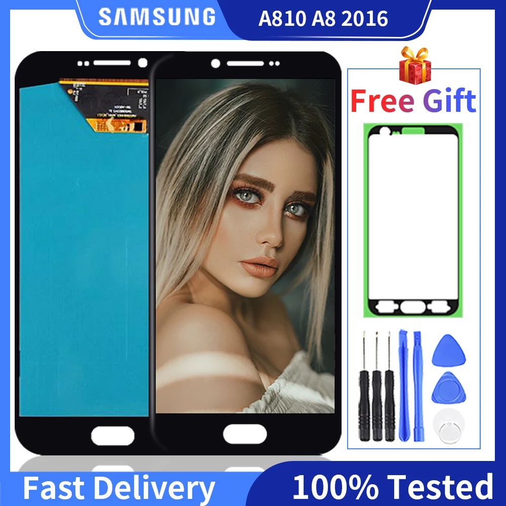 

100% Original AMOLED LCD For Samsung Galaxy A8 2016 A8100 A810 LCD Display Touch Screen Digitizer Glass Assembly With Free Gift