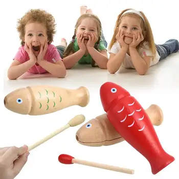 

Practical Red Clear Water Fish Gift Preschool Muyu Toy Wooden Clapper Musical Instruments Music Ring Tube Temple Children