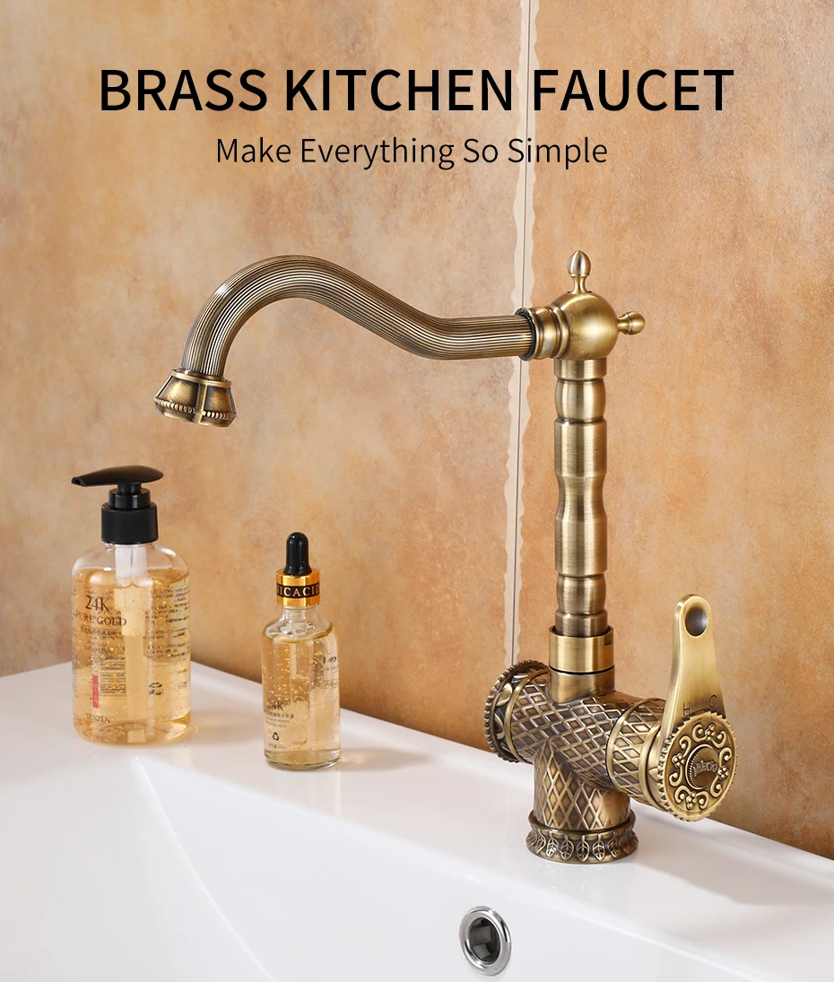 Antique Bronze Swivel Spout Kitchen Vessel Sink Bathroom Basin Mixer Faucet Taps 