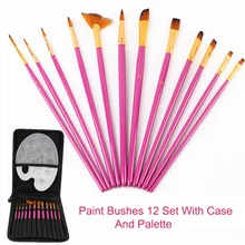 Кисти для красок, 12 шт., профессиональная нейлоновая кисть с круглым острым кончиком для рисования волос, акриловая кисть для акварели, масляная краска, чехол, палитра