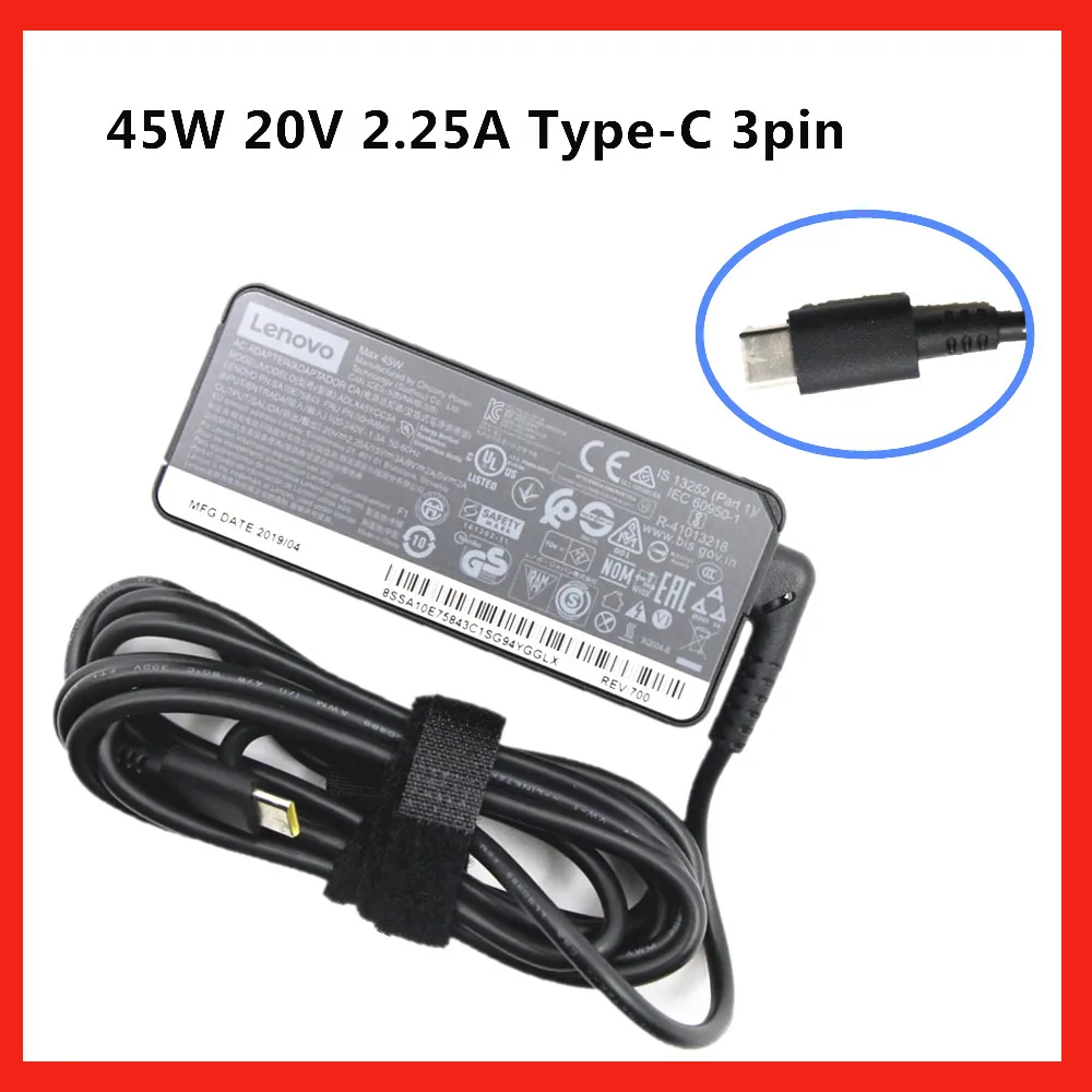 para Thinkpad 45w 20v 2.25a Tipo-c 3pin Adaptador ac Carregadores L380 E480 T470 T480 X280 Fru 00hm661 00hm663 00hm665 00hm667