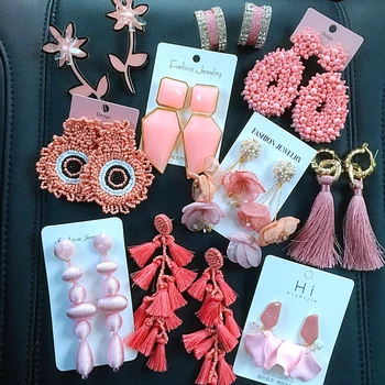 

Ztech Pink Crystal Acrylic Flower Long Lace Tassel Earrings For Women Handmade 2020 Jewelry Gifts For Women Girl Wedding Party
