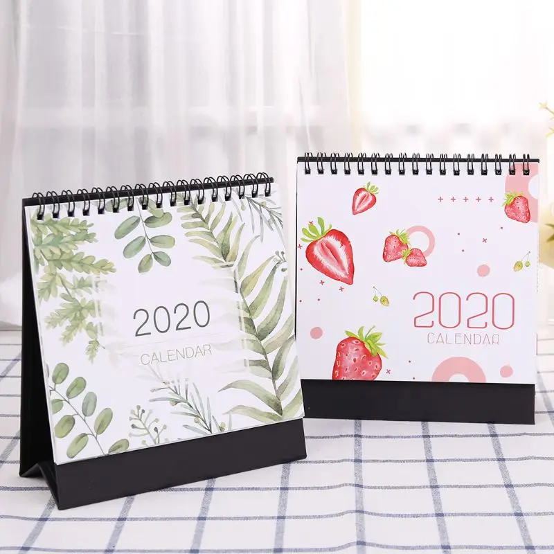 

2020 Colorful Pattern Desktop Standing Paper Double Coil Calendar Memo Daily Schedule Table Planner Yearly Agenda Organizer