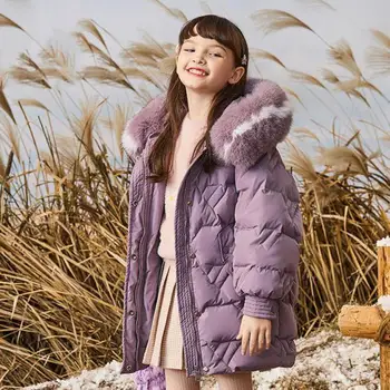 

Winter Toddlers Girls Down Jackets Loose Thickening Mid Length Hooded Down Coats Warm Windproof Snowsuit 3-14 Years Kid Overcoat