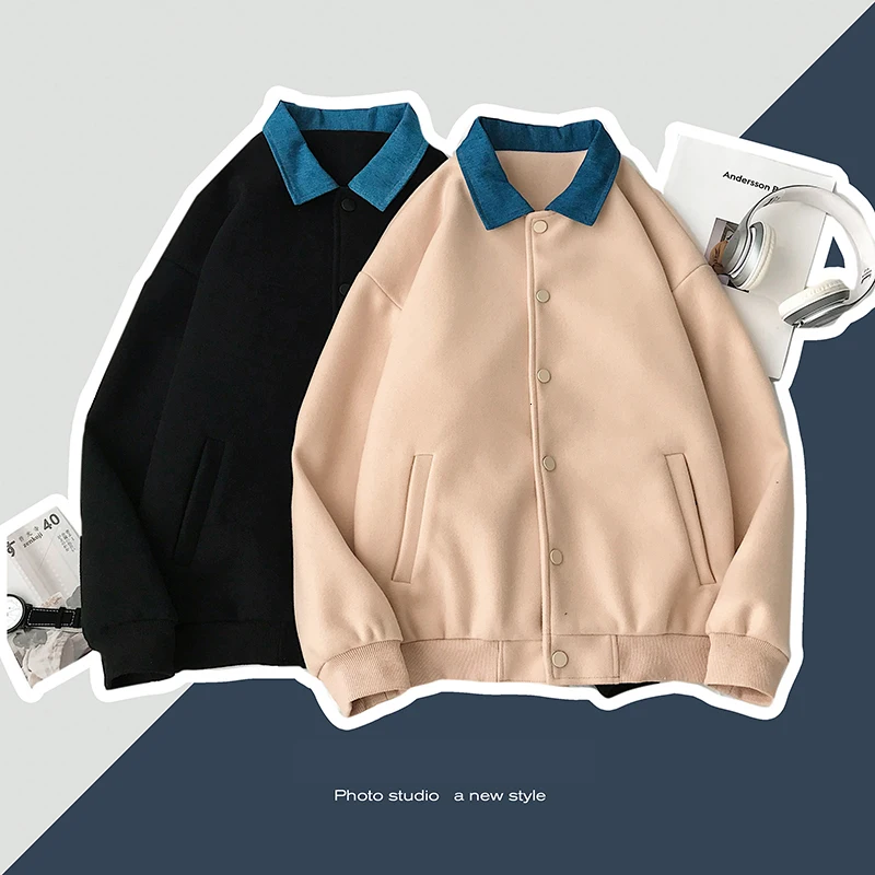 

Winter Thick Short Woolen Coat Men Warm Fashion Denim Stitching Casual Woolen Jacket Men Streetwear Overcoat Large Size M-5XL