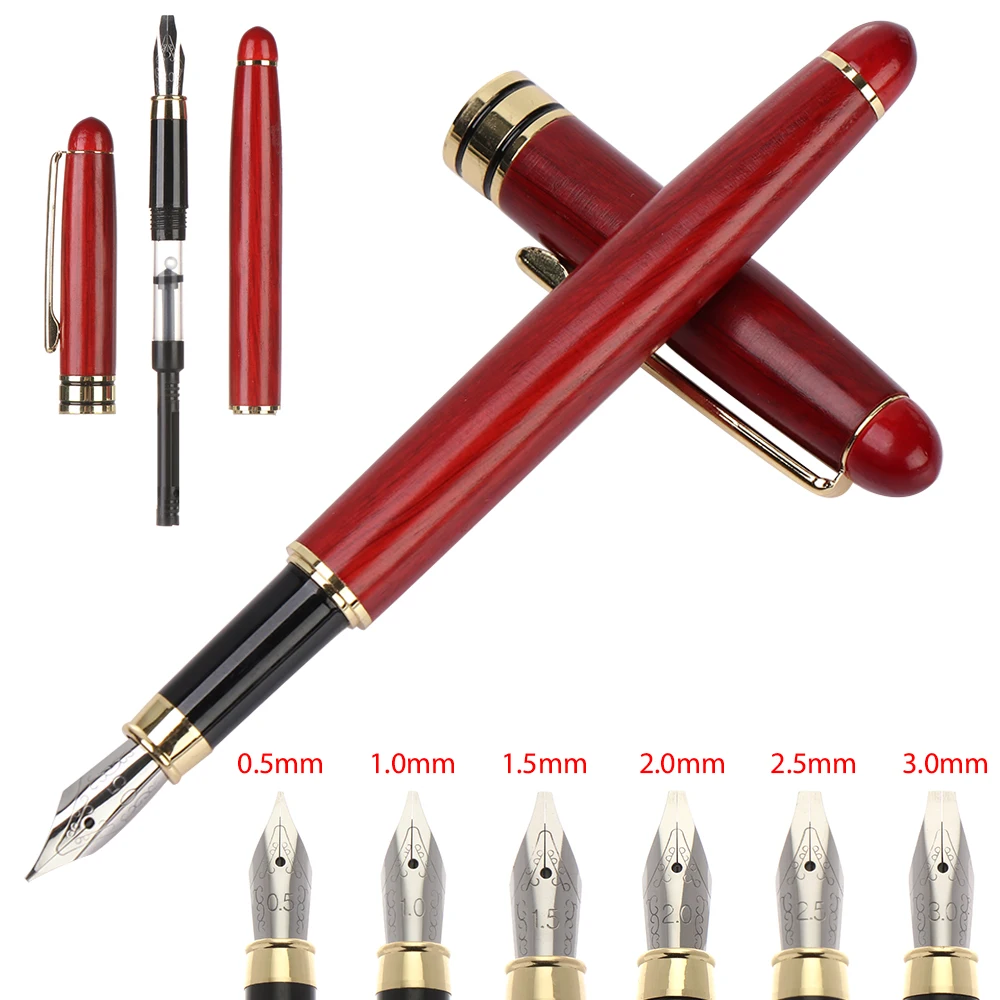Wooden Smooth Fountain Pens Mahogany Pencil Metal Pen Clip Ink Refills Fine Nib Calligraphy Signature Stroke Stationery |