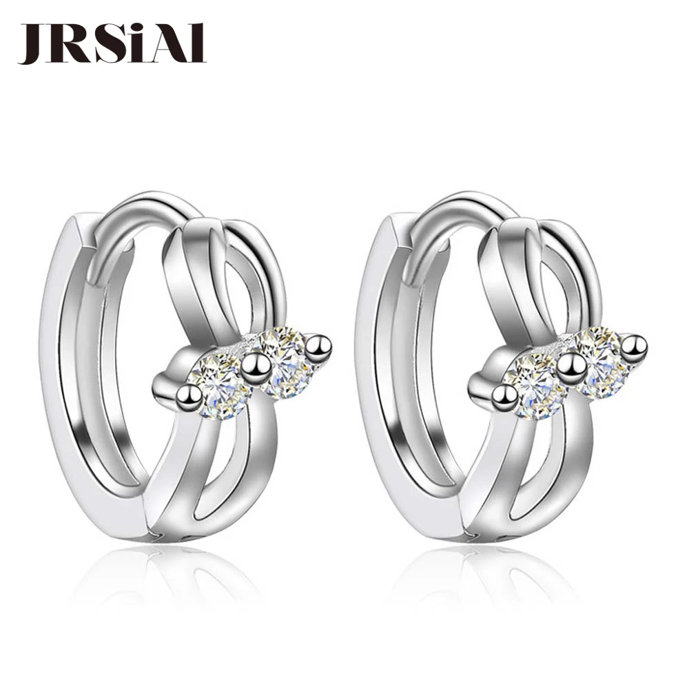

JRSIAL 925 Sterling Silver Jewelry Earrings Woman Korean Fashion Jewelry Inlaid with Zircon Bow Earrings