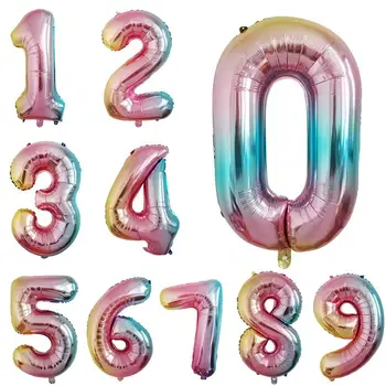 

1pcs 32inch Rainbow Number Foil Balloons Air Balloon Birthday Party Decorations Kids Rose Gold Pink Silver Blue 0-9 Digit Ball
