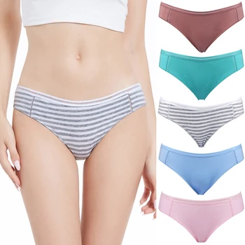 

5 Pack Women's Panties Soft Cotton Breathable Sexy Lingerie Solid Color Briefs Ladies Mid-Waist Underwear Fashion Underpants