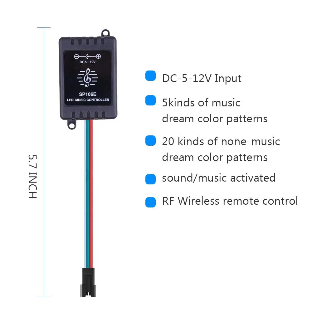 SP106E RF 9 клавиш Светодиодный лента цифровой музыкальный звуковой контроллер светодиодный музыкальный контроллер DC5V-12V WS2811/WS2812B/6812/1903/6803 Magic