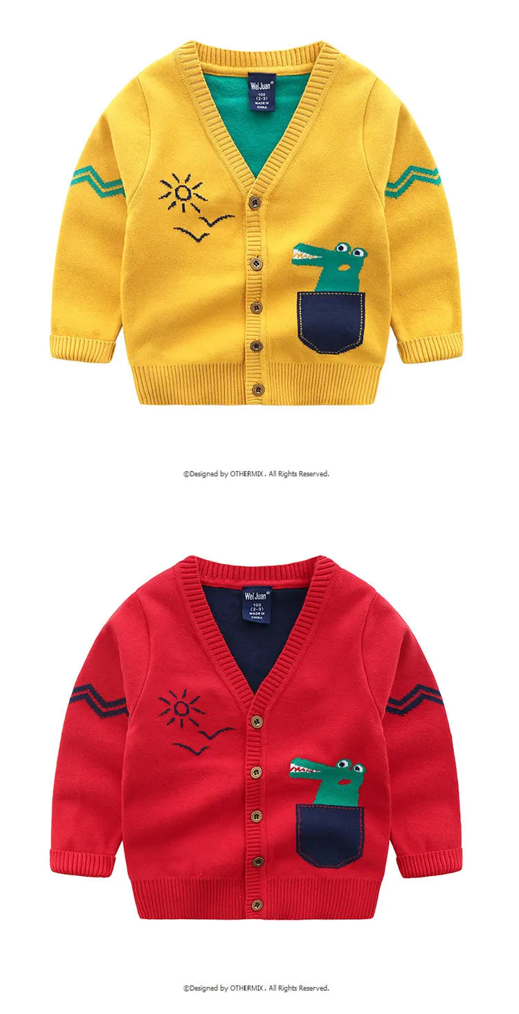 Boys’ Cardigan Coat Spring And Autumn New Style Baby Pure Cotton Sweater Cartoon Small Crocodile Fashion Sweater Fashion
