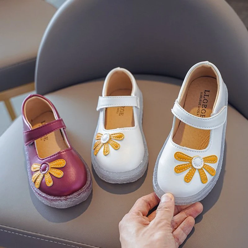 

Children Baby Casual Shoes Brand New Spring Autumn Girls PU Leather Shoes Beef Tendon Bottom Comfortable Flower Shoes
