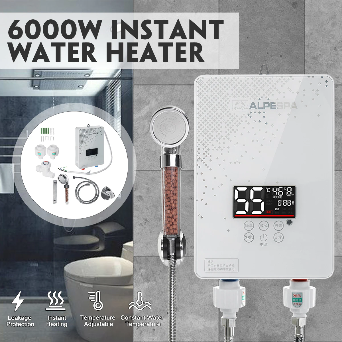 

6000W 220V Kitchen Faucet Bathroom Shower Instantaneous Water Heater Mini Instant Electric Tankless Hot Water Heater Shower
