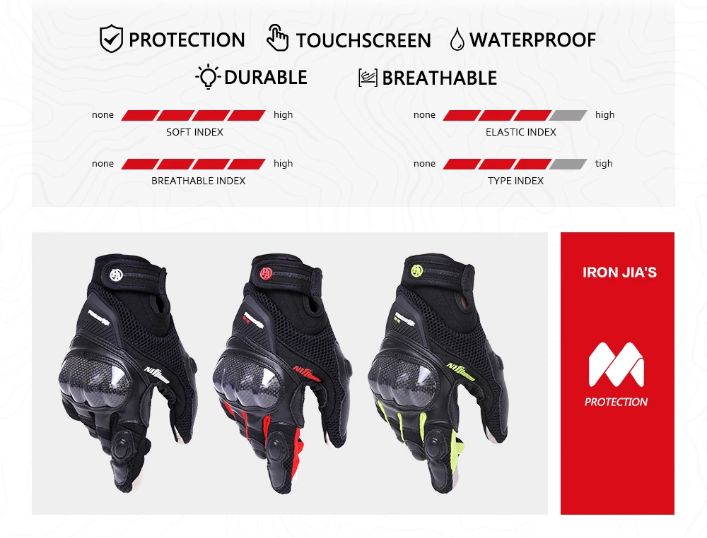 Перчатки для мотоцикла из углеродного волокна с сенсорным экраном, Железные Перчатки JIA'S с полным пальцем, защитное снаряжение для мотоцикла, перчатки для мотокросса# AXE12