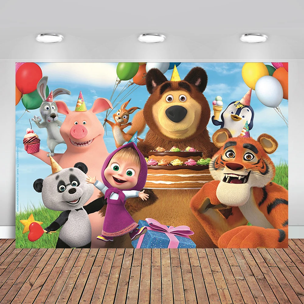 

Photo Background for Photo Studio Masha And Bear Bayby Girl Birthday Party Photocall Photobooth Decor Studio Custom Shoot Prop