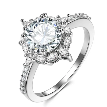 

Huitan High Quality Beautiful Wedding Rings For Women Round Brilliant Cut Ring Forever Love Girls Female Proposal Ring Jewelry