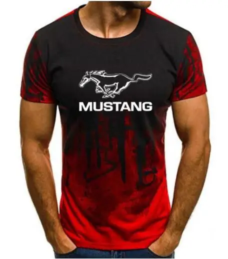  Ford Mustang T-shirt Men Gradient Color Short Sleeve Beefy Muscle Basic Solid Blouse Shirt Top Casu