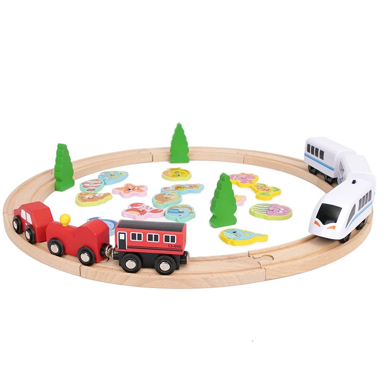 Children's Wooden Electric Small Train Track Set Magnetic Puzzle Building Block Assembly Fishing Game Toy | Игрушки и хобби