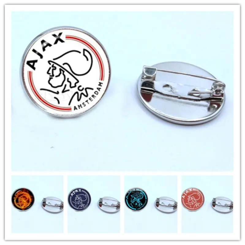 

Football Club Collection Glass Cabochon Brooch Ajax Badge Football Leagues Logo Soccer Club Collar Pins For Fans Gift