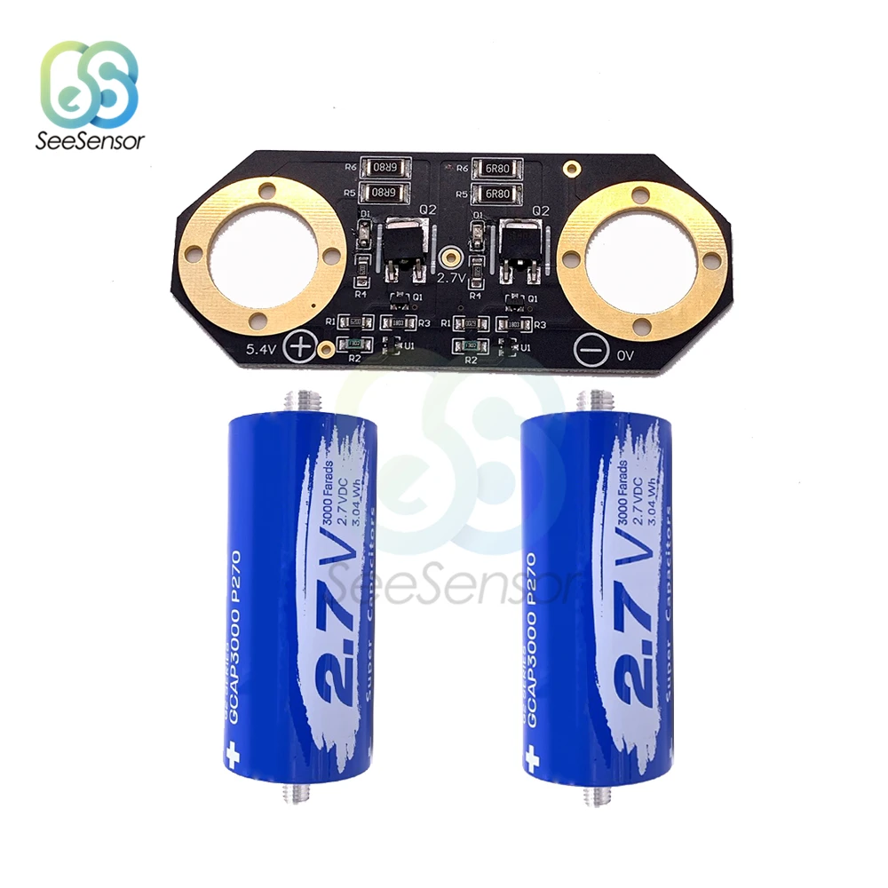 

2Pcs/set 2.7V 3000F Super Farad Capacitor Low ESR High Frequency Ultracapacitor with Protection Board for Car Auto Power Supply
