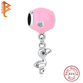 

Wholesale 5PCS Fashion 925 Sterling Silver Pink Enamel Flamingo Charm Bead Fits Original Charm Bracelets DIY Jewelry