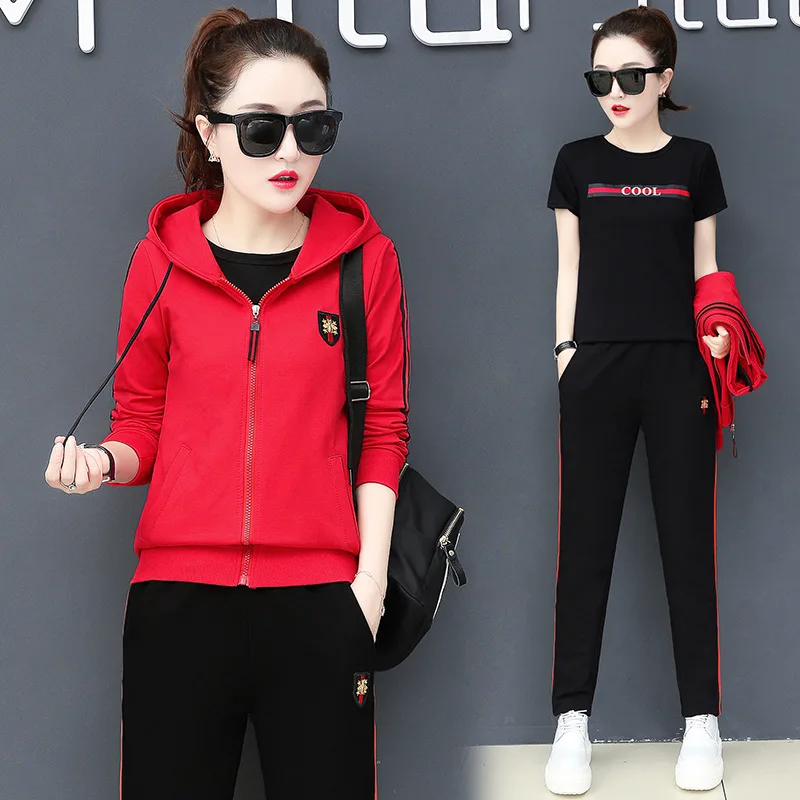 

Casual Sports WOMEN'S Suit Spring And Autumn 2019 New Style Fashion Large Size Korean-style Sports Clothing WOMEN'S Hoodie Three