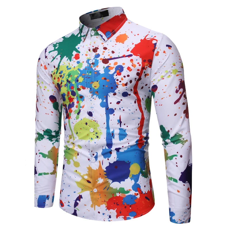 

2019 Autumn Men Shirts Casual Slim Fit Streetwear Musical Note Printed Blouse Black Lapel Button Up Dress Shirt Long Sleeve Tops