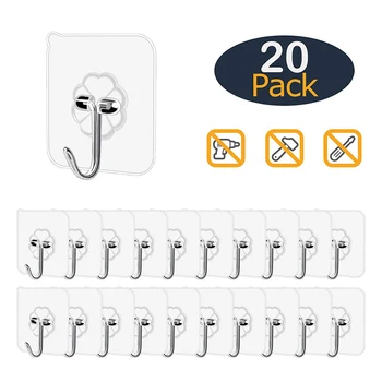 

20PCS Self-Adhesive Nano-Glue Hanger Strong Wall-Hooks- Storage-Rack Seamless Kitchen-Tool Wall-Sticker Bathroom Transparent