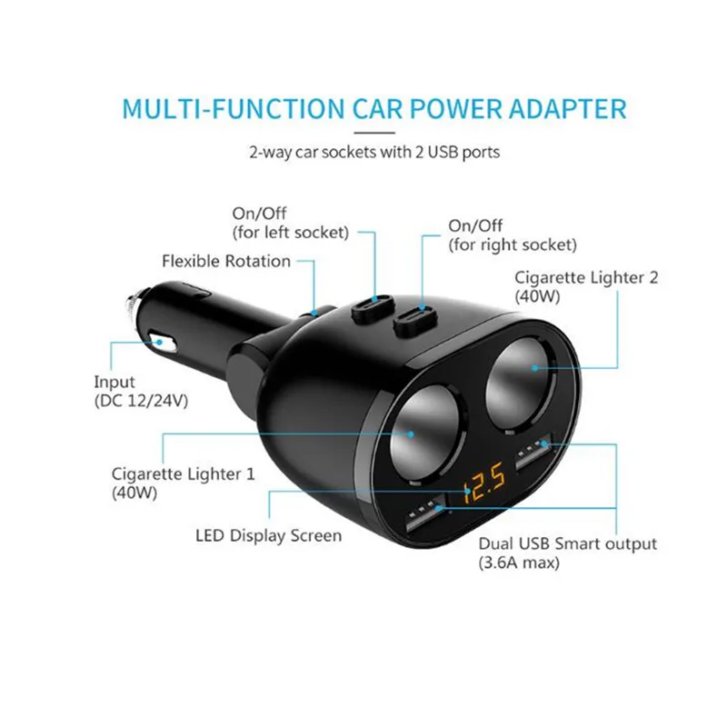 2 USB Автомобильное зарядное устройство цифровой 3.1A мобильный телефон зарядное устройство адаптер питания с 2 прикуривателем зарядное устройство для всех телефонов