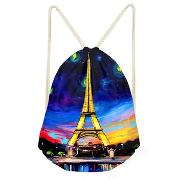 

THINK Starry Sky Eiffel Tower Women Men Drawstring Bags Classic Fashion Teenagers Backpack sac High capacity Women Backpack 2019