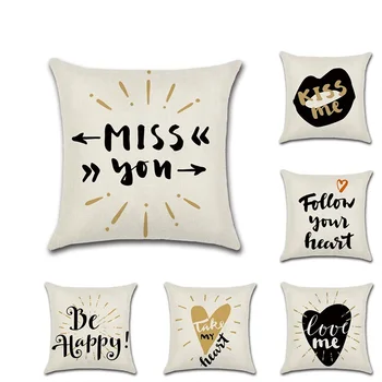 

1pcs Cushion Cover 45x45cm Geometric patterns Throw Pillow Covers Valentine's Day Love motto Couple Style Decorative Pillow Case