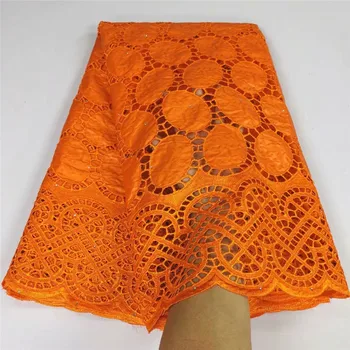 

2020 orange African bazin riche fabric with brode Latest fashion embroidery bazin lace fabric with net lace 5 yards